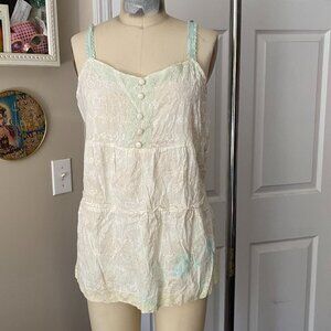 WILLI SMITH Green White Ombre Tie Dye Eyelet Crochet cotton Tank *MEDIUM*